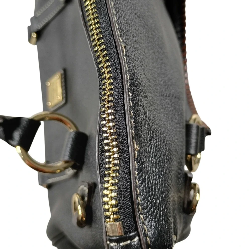 Dooney & Bourke Satchel Women Medium Black Pebbled Leather Gold HW